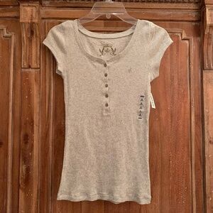 Old Navy Light Grey Button Up Henley Short Sleeve Top Size Medium